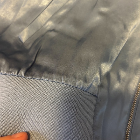 Zara light blue retro satin viscose crop bomber jacket NWT - Picture 5 of 10